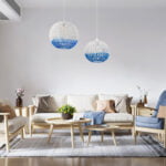 GloboStar® SANTOR 00728 Boho Κρεμαστό Φωτιστικό Πλέγμα Μονόφωτο 1 x E27 IP20 Λευκό & Μπλε Σχοινί - Μ30 x Π30 x Υ30cm - Image 10
