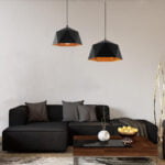 GloboStar® HEXAGON 01195 Μοντέρνο Κρεμαστό Φωτιστικό Οροφής Μονόφωτο Μαύρο - Χρυσό Μεταλλικό Καμπάνα Φ46 x Y25cm - Image 8