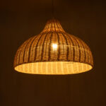 GloboStar® AFURU 01828 Boho Κρεμαστό Φωτιστικό Καμπάνα Μονόφωτο 1 x E27 IP20 Μπεζ Ξύλο - Μ60 x Π60 x Υ40cm - Image 3