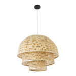 GloboStar® HIROKA 01836 Boho Κρεμαστό Φωτιστικό Πλέγμα Μονόφωτο 1 x E27 IP20 Μπεζ Ξύλο - Μ60 x Π60 x Υ50cm - Image 4