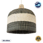 GloboStar® BARBADOS 01945 Boho Κρεμαστό Φωτιστικό Καμπάνα Μονόφωτο 1 x E27 IP20 Μπεζ & Χακί Ξύλο - Μ60 x Π60 x Υ60cm