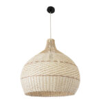 GloboStar® SANTACRUZ 01951 Boho Κρεμαστό Φωτιστικό Καμπάνα Μονόφωτο 1 x E27 IP20 Μπεζ & Καφέ Ξύλο - Μ60 x Π60 x Υ60cm - Image 4