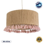 GloboStar® PUERTORICO 02096 Boho Κρεμαστό Φωτιστικό Καπέλο Μονόφωτο 1 x E27 IP20 Μπεζ & Ροζ Σχοινί - Μ50 x Π50 x Υ27cm