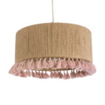 GloboStar® PUERTORICO 02096 Boho Κρεμαστό Φωτιστικό Καπέλο Μονόφωτο 1 x E27 IP20 Μπεζ & Ροζ Σχοινί - Μ50 x Π50 x Υ27cm - Image 2