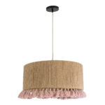 GloboStar® PUERTORICO 02096 Boho Κρεμαστό Φωτιστικό Καπέλο Μονόφωτο 1 x E27 IP20 Μπεζ & Ροζ Σχοινί - Μ50 x Π50 x Υ27cm - Image 4