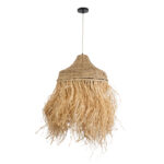 GloboStar® PORTOFERRAIO 02185 Boho Κρεμαστό Φωτιστικό Πλέγμα Μονόφωτο 1 x E27 IP20 Μπεζ Ράφια - Μ50 x Π50 x Υ80cm - Image 4