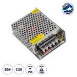 GloboStar® 73042 Μεταλλικό Τροφοδοτικό PELV για Προϊόντα LED 60W 2.5A - AC 220-240V σε DC 24V - IP20 - Μ11 x Π7.8 x Υ3.8cm - 3 Χρόνια Εγγύηση