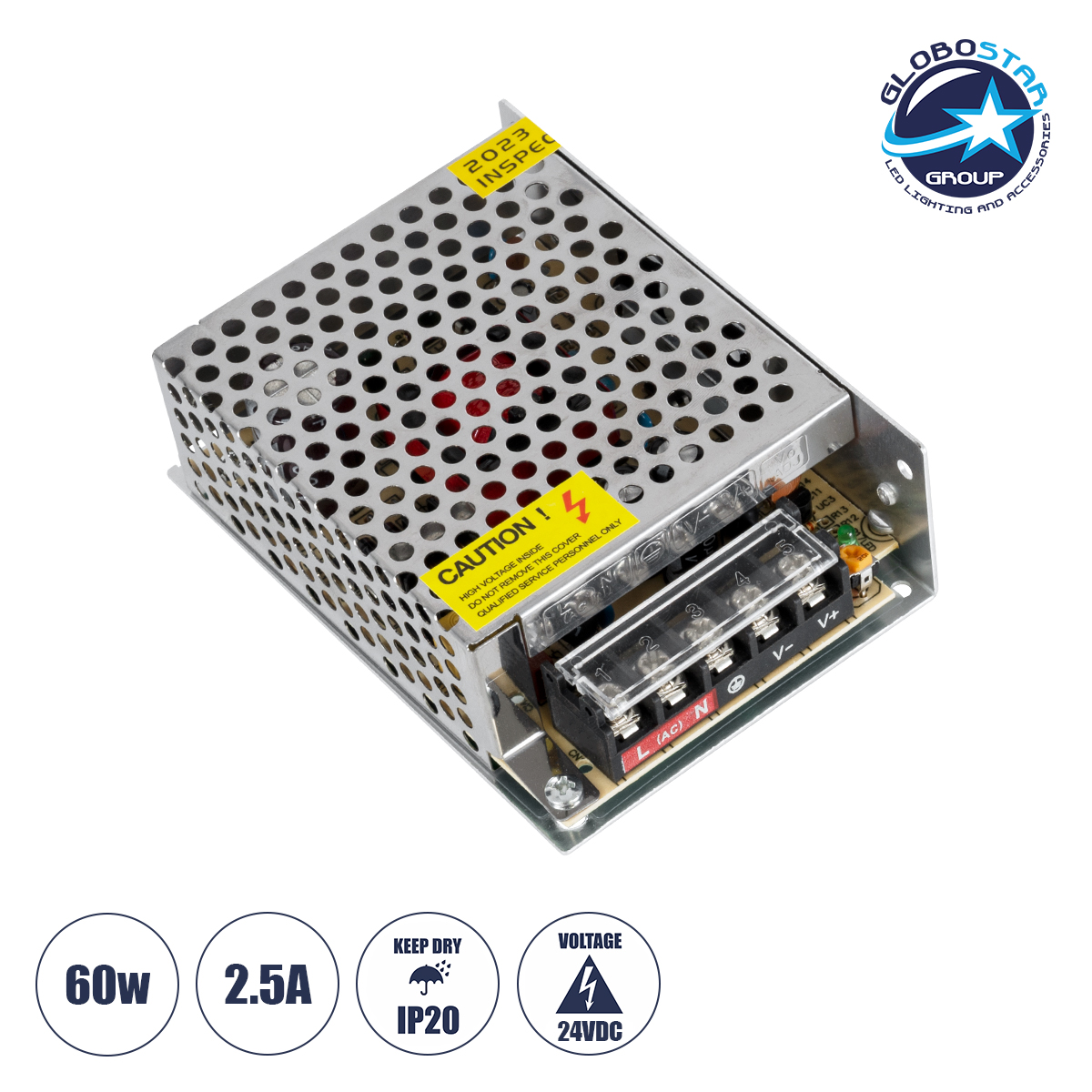 73042_1 GloboStar® 73042 Μεταλλικό Τροφοδοτικό PELV για Προϊόντα LED 60W 2.5A - AC 220-240V σε DC 24V - IP20 - Μ11 x Π7.8 x Υ3.8cm - 3 Χρόνια Εγγύηση - Image 1
