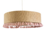 GloboStar® PUERTORICO 02097 Boho Κρεμαστό Φωτιστικό Καπέλο Τρίφωτο 3 x E27 IP20 Μπεζ & Ροζ Σχοινί - Μ80 x Π80 x Υ27cm - Image 2