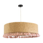 GloboStar® PUERTORICO 02097 Boho Κρεμαστό Φωτιστικό Καπέλο Τρίφωτο 3 x E27 IP20 Μπεζ & Ροζ Σχοινί - Μ80 x Π80 x Υ27cm - Image 4
