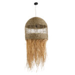 GloboStar® SAINTLUCIA 02161 Boho Κρεμαστό Φωτιστικό Πλεγμα Μονόφωτο 1 x E27 IP20 Μπεζ Ράφια - Μ66 x Π66 x Υ120cm - Image 4