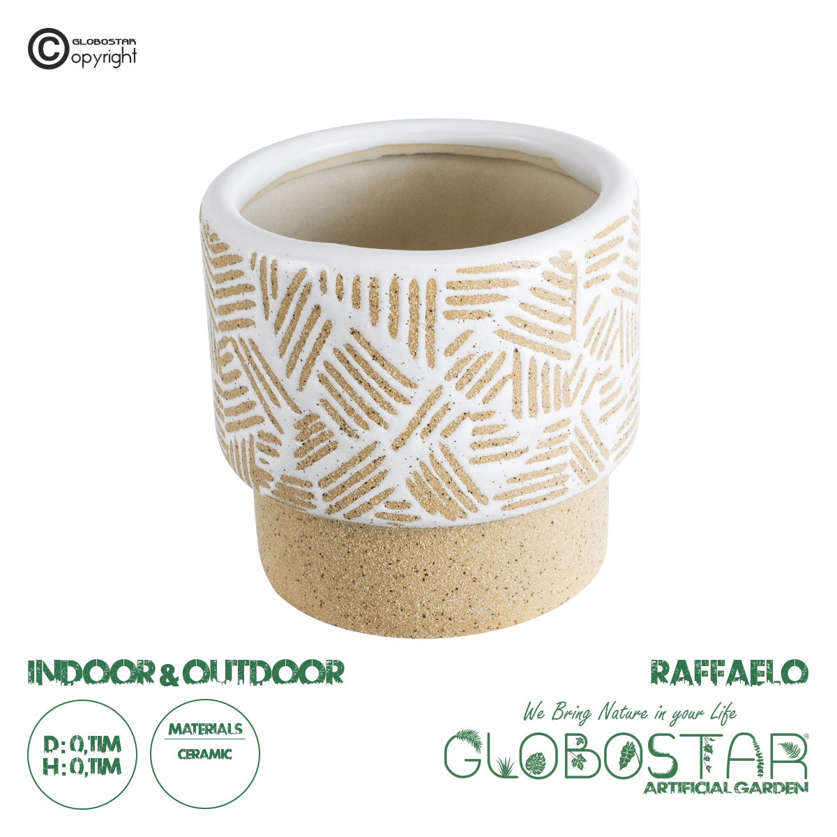 20544_1 GloboStar® Artificial Garden RAFFAELO 20544 Διακοσμητικό Κεραμικό Κασπώ Γλάστρα - Flower Pot Μπεζ με Λευκό Φ11 x Υ11cm - Image 1