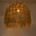 GloboStar® GUADELOUPE 02159 Boho Κρεμαστό Φωτιστικό Πλέγμα Μονόφωτο 1 x E27 IP20 Μπεζ Ράφια - Μ120 x Π120 x Υ100cm - Image 3