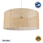 GloboStar® YOTTO 01823 Boho Κρεμαστό Φωτιστικό Καπέλο Τρίφωτο 3 x E27 IP20 Μπεζ Ξύλο - Μ90 x Π90 x Υ40cm