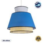 GloboStar® SAIGE 01918 Boho Κρεμαστό Φωτιστικό Πλέγμα Μονόφωτο 1 x E27 IP20 Μπεζ Ξύλο με Μπλε & Γκρι Ύφασμα - Μ50 x Π50 x Υ45cm