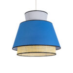 GloboStar® SAIGE 01918 Boho Κρεμαστό Φωτιστικό Πλέγμα Μονόφωτο 1 x E27 IP20 Μπεζ Ξύλο με Μπλε & Γκρι Ύφασμα - Μ50 x Π50 x Υ45cm - Image 2