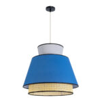 GloboStar® SAIGE 01918 Boho Κρεμαστό Φωτιστικό Πλέγμα Μονόφωτο 1 x E27 IP20 Μπεζ Ξύλο με Μπλε & Γκρι Ύφασμα - Μ50 x Π50 x Υ45cm - Image 4