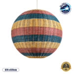 GloboStar® CABALLEROS 02063 Boho Κρεμαστό Φωτιστικό Μπάλα Μονόφωτο 1 x E27 IP20 Πολύχρωμο Ξύλο - Μ70 x Π70 x Υ70cm