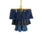 GloboStar® MISSOULA 02085 Boho Κρεμαστό Φωτιστικό Σχοινί Μονόφωτο 1 x E27 IP20 Μπλε & Μαύρο Ύφασμα με Χρυσό Μέταλλο - Μ30 x Π30 x Υ40cm - Image 5
