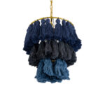 GloboStar® MISSOULA 02085 Boho Κρεμαστό Φωτιστικό Σχοινί Μονόφωτο 1 x E27 IP20 Μπλε & Μαύρο Ύφασμα με Χρυσό Μέταλλο - Μ30 x Π30 x Υ40cm - Image 6