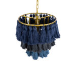 GloboStar® MISSOULA 02085 Boho Κρεμαστό Φωτιστικό Σχοινί Μονόφωτο 1 x E27 IP20 Μπλε & Μαύρο Ύφασμα με Χρυσό Μέταλλο - Μ30 x Π30 x Υ40cm - Image 7