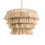 GloboStar® MISSOULA 02088 Boho Κρεμαστό Φωτιστικό Σχοινί Μονόφωτο 1 x E27 IP20 Μπεζ Ύφασμα με Χρυσό Μέταλλο - Μ60 x Π60 x Υ40cm - Image 2