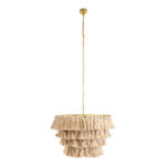 GloboStar® MISSOULA 02088 Boho Κρεμαστό Φωτιστικό Σχοινί Μονόφωτο 1 x E27 IP20 Μπεζ Ύφασμα με Χρυσό Μέταλλο - Μ60 x Π60 x Υ40cm - Image 4