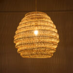 GloboStar® OREGON 02206 Boho Κρεμαστό Φωτιστικό Πλέγμα Μονόφωτο 1 x E27 IP20 Μπεζ Ξύλο - Μ60 x Π60 x Υ56cm - Image 3