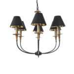 GloboStar® LIMI 01092 Vintage Κρεμαστό Φωτιστικό Καπέλο Πολύφωτο 6 x E14 IP20 Μαύρο & Χρυσό Μέταλλο με Μαύρο Ύφασμα - Μ70 x Π70 x Υ60cm - Image 2