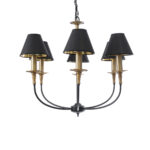 GloboStar® LIMI 01092 Vintage Κρεμαστό Φωτιστικό Καπέλο Πολύφωτο 6 x E14 IP20 Μαύρο & Χρυσό Μέταλλο με Μαύρο Ύφασμα - Μ70 x Π70 x Υ60cm - Image 5