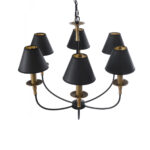 GloboStar® LIMI 01092 Vintage Κρεμαστό Φωτιστικό Καπέλο Πολύφωτο 6 x E14 IP20 Μαύρο & Χρυσό Μέταλλο με Μαύρο Ύφασμα - Μ70 x Π70 x Υ60cm - Image 7