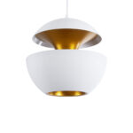 GloboStar® SEVILLE 01268 Μοντέρνο Κρεμαστό Φωτιστικό Ανάρτηση Μονόφωτο 1 x E27 IP20 Λευκό & Χρυσό Μέταλλο - Μ35 x Π35 x Υ35cm - Image 2