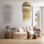 GloboStar® SAINTLUCIA 02161 Boho Κρεμαστό Φωτιστικό Πλεγμα Μονόφωτο 1 x E27 IP20 Μπεζ Ράφια - Μ66 x Π66 x Υ120cm - Image 12