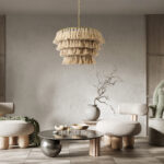 GloboStar® MISSOULA 02088 Boho Κρεμαστό Φωτιστικό Σχοινί Μονόφωτο 1 x E27 IP20 Μπεζ Ύφασμα με Χρυσό Μέταλλο - Μ60 x Π60 x Υ40cm - Image 11