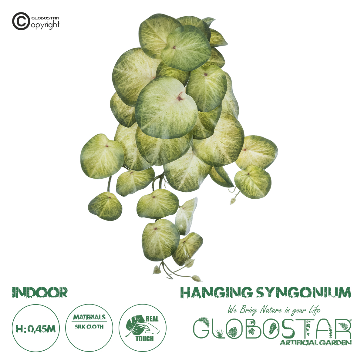 20607_1 GloboStar® Artificial Garden SYNGONIUM HANGING PLANT 20607 Τεχνητό Διακοσμητικό Κρεμαστό Φυτό Συγκόνιο Υ45cm - Image 1