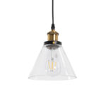 GloboStar® WICKHAM 01169 Vintage Κρεμαστό Φωτιστικό Καμπάνα Μονόφωτο 1 x E27 IP20 Διάφανο Γυαλί με Μαύρο & Χρυσό Μέταλλο - Μ18 x Π18 x Y20cm - Image 2