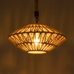 GloboStar® NATHLEN 01187 Vintage Κρεμαστό Φωτιστικό Πλέγμα Μονόφωτο 1 x E27 IP20 Μαύρο Μέταλλο με Μπεζ Σχοινί - Μ40 x Π40 x Υ20cm - Image 3