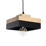 GloboStar® RUHIEL 01234 Μοντέρνο Κρεμαστό Φωτιστικό Καμπάνα Μονόφωτο 1 x E27 IP20 Μαύρο Μέταλλο με Μπεζ Ξύλο - Μ18 x Π18 x Υ12cm - Image 2