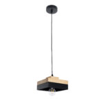 GloboStar® RUHIEL 01234 Μοντέρνο Κρεμαστό Φωτιστικό Καμπάνα Μονόφωτο 1 x E27 IP20 Μαύρο Μέταλλο με Μπεζ Ξύλο - Μ18 x Π18 x Υ12cm - Image 4