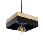 GloboStar® RUHIEL 01234 Μοντέρνο Κρεμαστό Φωτιστικό Καμπάνα Μονόφωτο 1 x E27 IP20 Μαύρο Μέταλλο με Μπεζ Ξύλο - Μ18 x Π18 x Υ12cm - Image 5