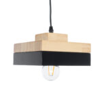 GloboStar® RUHIEL 01234 Μοντέρνο Κρεμαστό Φωτιστικό Καμπάνα Μονόφωτο 1 x E27 IP20 Μαύρο Μέταλλο με Μπεζ Ξύλο - Μ18 x Π18 x Υ12cm - Image 6