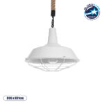 GloboStar® PUPPET 01412 Vintage Κρεμαστό Φωτιστικό Μονόφωτο Καμπάνα 1 x E27 IP20 Λευκό Μεταλλο με Μπεζ Σχοινί - Μ36 x Π36 x Y31cm