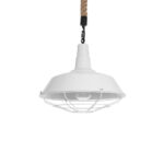 GloboStar® PUPPET 01412 Vintage Κρεμαστό Φωτιστικό Μονόφωτο Καμπάνα 1 x E27 IP20 Λευκό Μεταλλο με Μπεζ Σχοινί - Μ36 x Π36 x Y31cm - Image 2