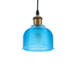 GloboStar® SEGRETO 01452 Vintage Κρεμαστό Φωτιστικό Μονόφωτο Καμπάνα 1 x E27 IP20 Μπλε Γυαλί με Χρυσό Μέταλλο - Μ14 x Π14 x Υ18cm - Image 2