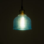 GloboStar® SEGRETO 01452 Vintage Κρεμαστό Φωτιστικό Μονόφωτο Καμπάνα 1 x E27 IP20 Μπλε Γυαλί με Χρυσό Μέταλλο - Μ14 x Π14 x Υ18cm - Image 3