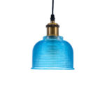 GloboStar® SEGRETO 01452 Vintage Κρεμαστό Φωτιστικό Μονόφωτο Καμπάνα 1 x E27 IP20 Μπλε Γυαλί με Χρυσό Μέταλλο - Μ14 x Π14 x Υ18cm - Image 5