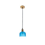 GloboStar® SEGRETO 01452 Vintage Κρεμαστό Φωτιστικό Μονόφωτο Καμπάνα 1 x E27 IP20 Μπλε Γυαλί με Χρυσό Μέταλλο - Μ14 x Π14 x Υ18cm - Image 4