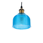 GloboStar® SEGRETO 01452 Vintage Κρεμαστό Φωτιστικό Μονόφωτο Καμπάνα 1 x E27 IP20 Μπλε Γυαλί με Χρυσό Μέταλλο - Μ14 x Π14 x Υ18cm - Image 6