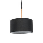 GloboStar® BRONX 01517 Μοντέρνο Κρεμαστό Φωτιστικό Καπέλο Μονόφωτο 1 x E27 IP20 Μαύρο Ύφασμα με Μπεζ Ξύλο - Μ35 x Π35 x Υ50cm - Image 2