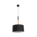 GloboStar® BRONX 01517 Μοντέρνο Κρεμαστό Φωτιστικό Καπέλο Μονόφωτο 1 x E27 IP20 Μαύρο Ύφασμα με Μπεζ Ξύλο - Μ35 x Π35 x Υ50cm - Image 5